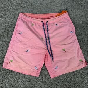 Castaway Swim Trunks Mens Extra Large Pink Embroidered Palm Trees Planes READ